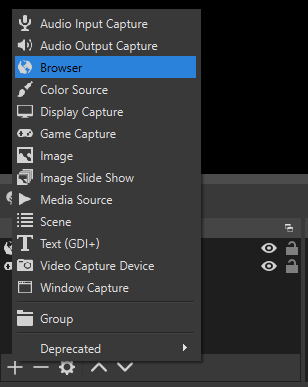 Browser source option in OBS Studio